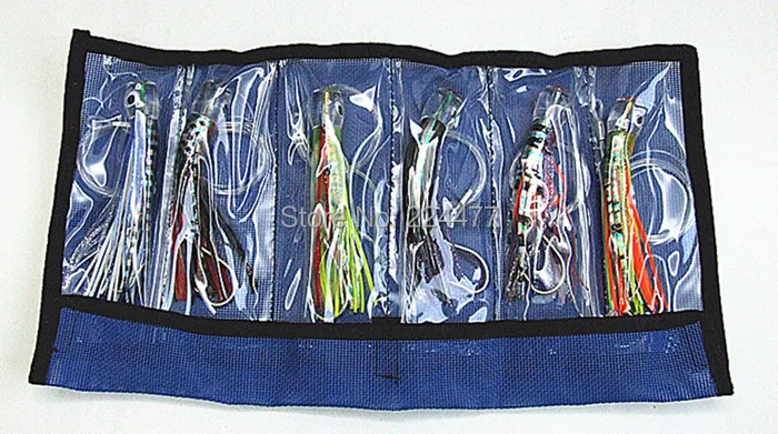 

5.5inch Fishing Lure Soft Bait Game Trolling lures Fishing tackle resin head double Octopus Skirt with Hook Line 6 pieces suit