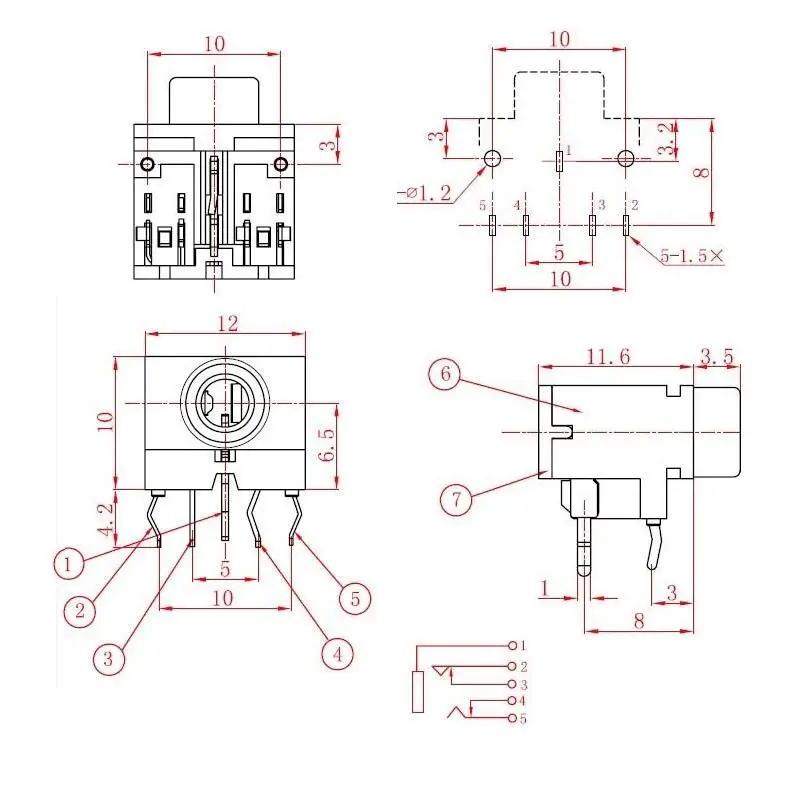 10 шт. 3 5 мм контактов стерео разъем аудио PCB PJ 317|pcb connector|pcb socket connectorpcb 10pcs |