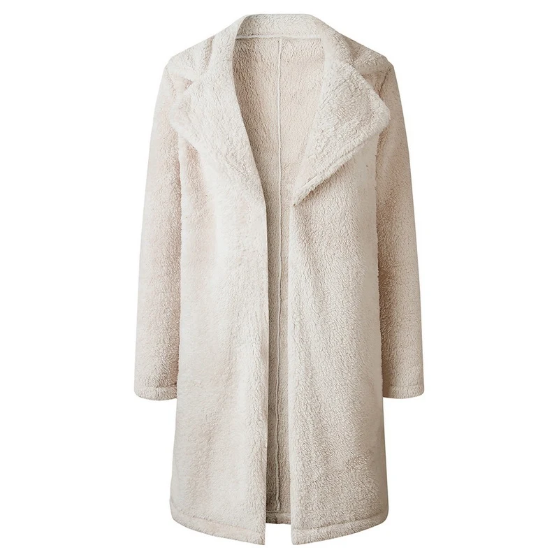 Beige Puimentiua новые зимние утолщенные флисовые пальто для женщин длинные теплые с длинным рукавом из искусственного меха с отворотом куртка Женский плюшевый Кардиган Верхняя одежда - Цвет: Beige
