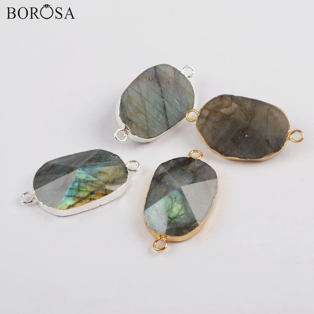 BOROSA драгоценные камни ювелирные изделия 5 шт. золото/серебро натуральный Ограненный Лабрадорит разъем двойные подвески для браслета модные ювелирные изделия G1813