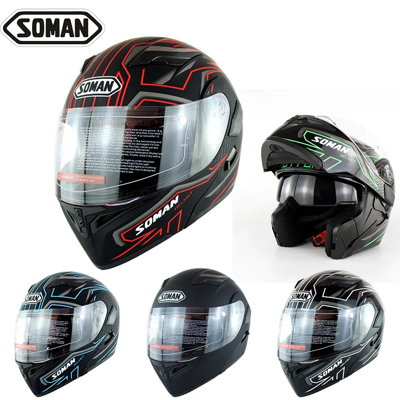 Мотоциклетный шлем Soman SM955 гоночный на все лицо с двойным козырьком уличный для