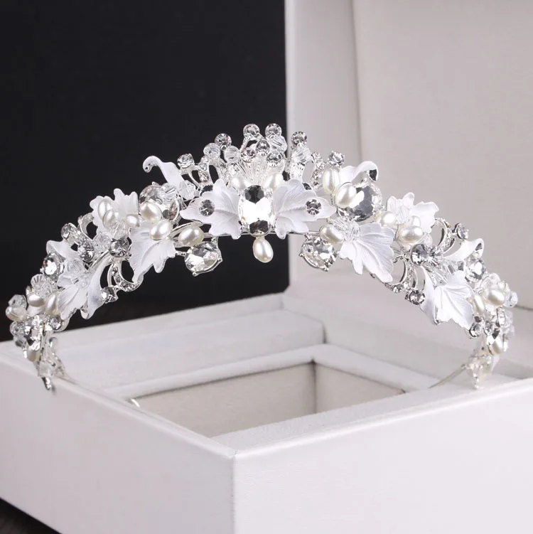 1Pcs Silver Crown Свадебные ювелирные наборы в стиле барокко с кристаллами, тиара, корона, серьги, ожерелье, для невесты, для женщин, для торжеств, выпускного, ювелирный набор, украшения для волос - Окраска металла: 1Pcs Silver Crown