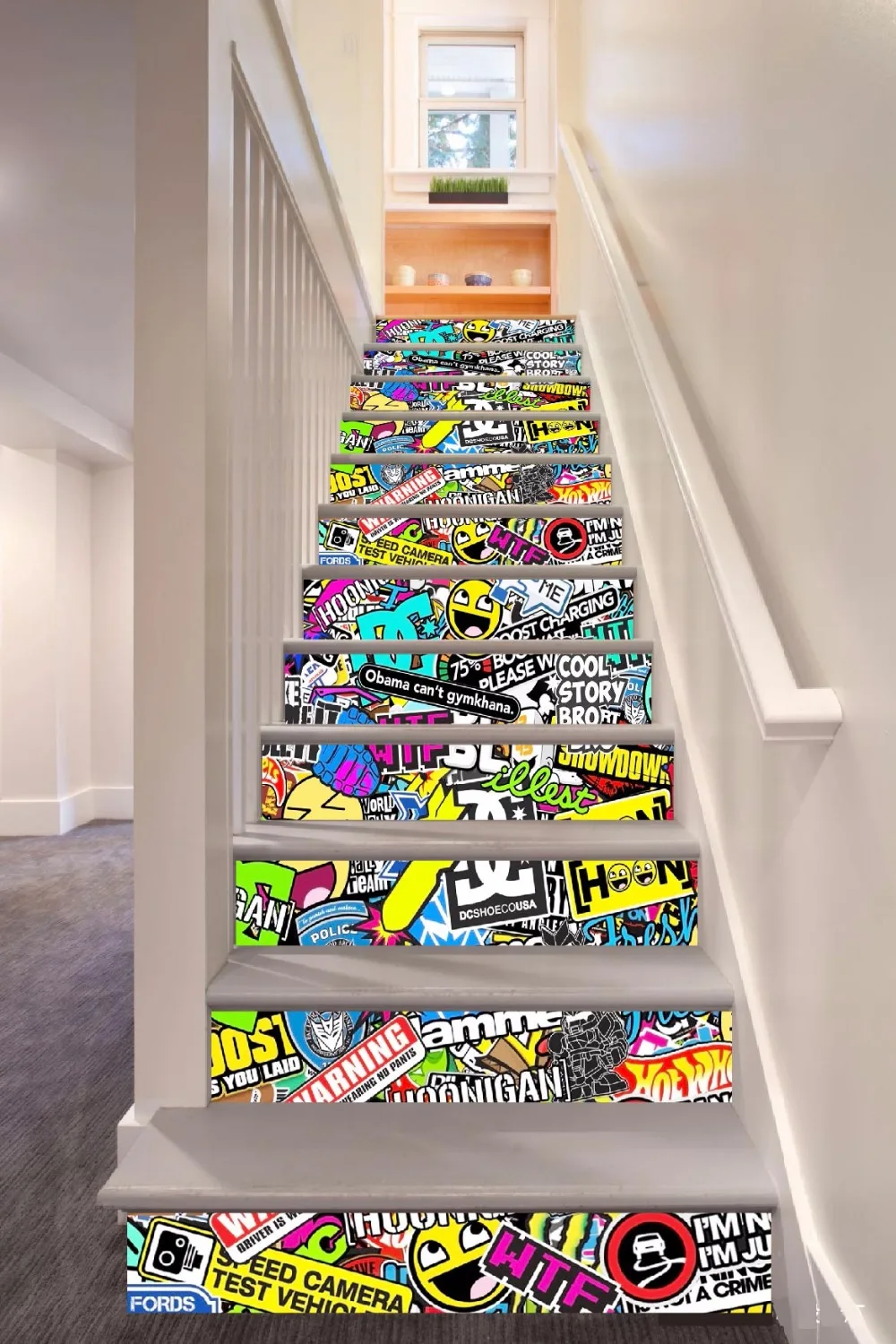 

6pcs/set 18cm x 100cm Colorful Graffiti Pattern Style Stair Sticker Wallpaper LTT007