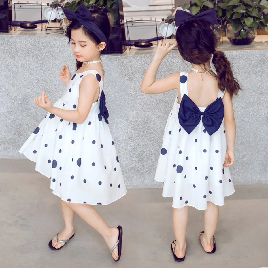Summer Dresses For Girls Dot Kids Party Dress Big Bow Cute Teen Clothing 6 8 10 12 13 14 Year | Детская одежда и обувь
