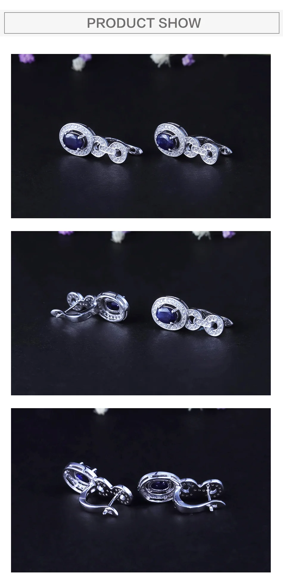 GEM'S балетные овальные 1.89Ct натуральные серьги с голубым сапфиром 925 пробы серебряные Винтажные серьги-гвоздики для женщин Свадебные ювелирные изделия