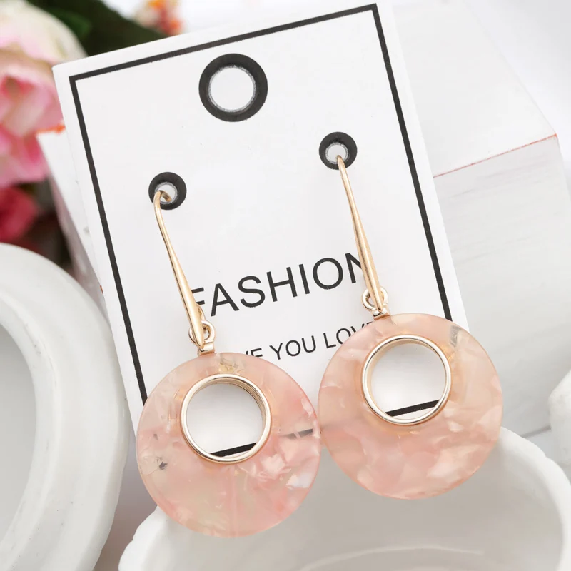 Trendy 2019 Statement Acetic acid Drop Earrings For Women Resin Big Round Fashion Geometric Acrylic Jewelry | Украшения и