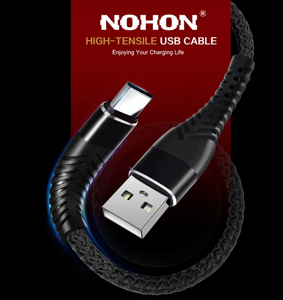 NOHON 3 м 2 м 1 м 0,2 м высокопрочный USB кабель для быстрой зарядки типа C для huawei samsung S8 S9 Note 9 8 Xiaomi Mi8 Mi6 кабель для синхронизации данных
