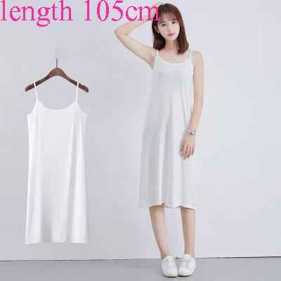 white 105cm Женское модное недорогое модальное платье-комбинация с тонкими бретельками 90 до 120 см длинное платье под платье женские повседневные платья - Цвет: white 105cm