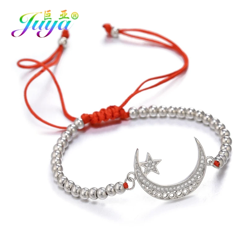 White Gold Juya ручной работы мусульманский для молитв Бог браслеты для женщин и мужчин ручной работы религиозный исламский полумесяц Шарм с Луной и звездой браслеты поставки - Окраска металла: White Gold