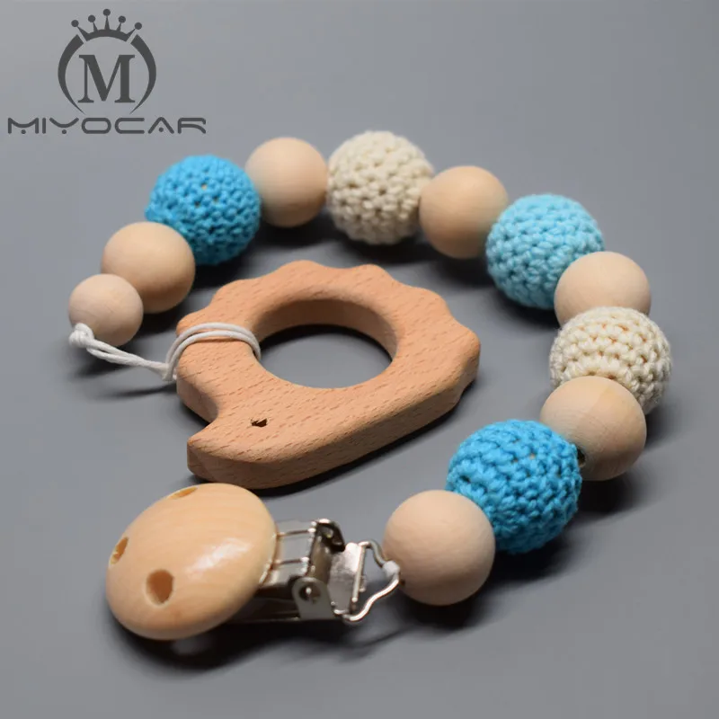 Мииокар вязание крючком бусы и деревянные бусины в сером синем цвете соски клип