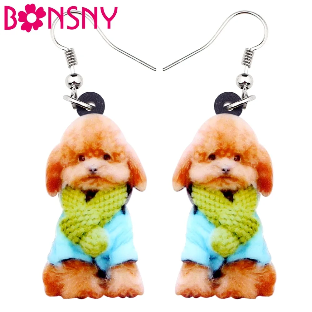 

Bonsny Statement Acrylic Sweet Scarf Puppy Poodle Dog Earrings Big Long Dangle Drop Novelty Jewelry For Women Girl Ladies Teens