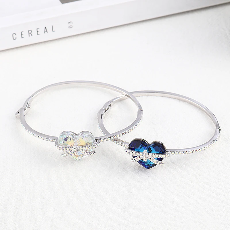 Переливающийся цветной Яркий яркий браслет Swarovski серебряного цвета с бантом