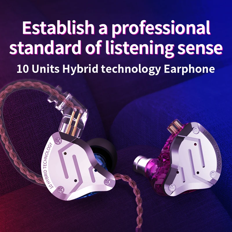 Плотным верхним ворсом KZ ZS10 PRO металлической дужкой 4BA + 1DD Гибридный 10 единиц Hi-Fi