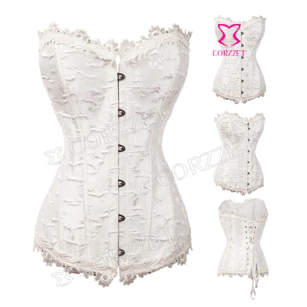 

Crazy Promotion Gothic Espartilho Corset Women White Jacquard Waist Trainer Corsets And Bustiers Sexy Overbust Corpete Corselet