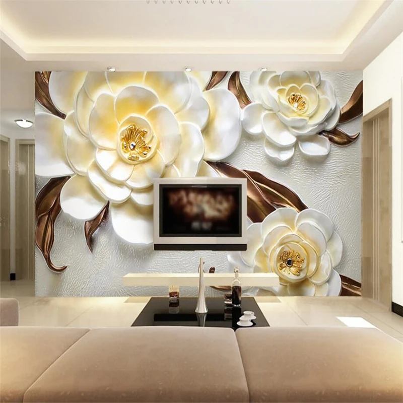 

Beibehang пользовательские 3d обои картина маслом 3d трехмерные резные рельефные камелии обои для дивана гостиной ТВ фон