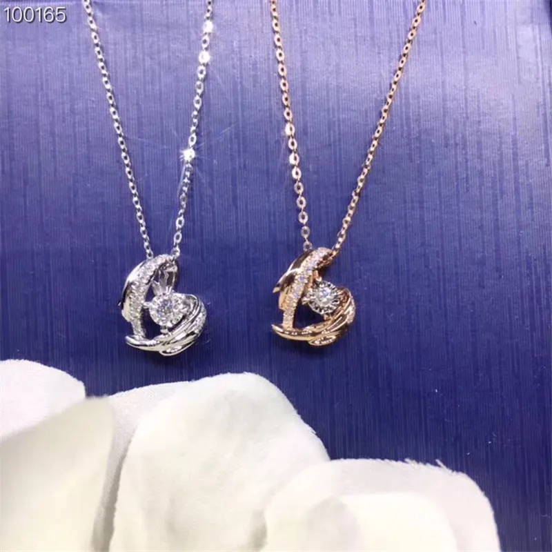 Aazuo 18K White Gold Rose Real Diamond Lovely Heart Free Pendent Necklace gifted for Women Engagement Wedding Link Chain | Украшения и