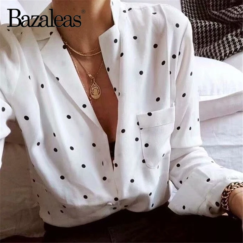 Женские топы с принтом в горошек Blusas винтажная блузка тонкими пуговицами Blusa Feminina
