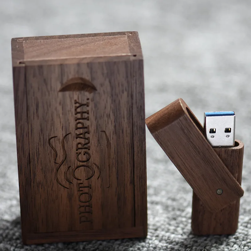 Логотип клиента деревянный вращающийся usb флэш-накопитель из натурального