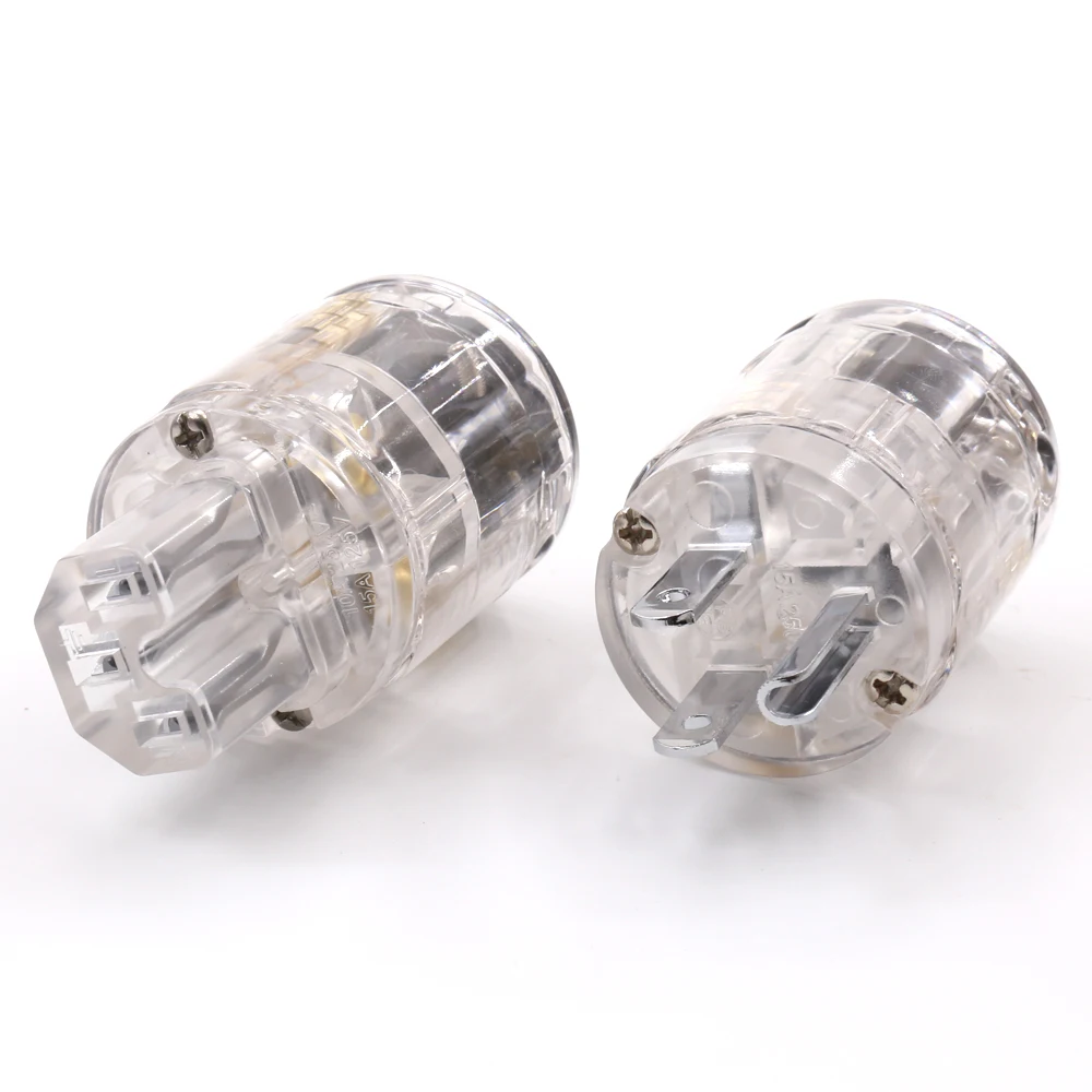 Hi-End Transparent Clear rhodium Plated Copper Male Mains AC Power Cord Inlet Power Plug Connector for Hifi Audio power cable