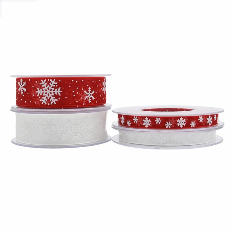 

1cm/2.5cm Printed Christmas Snowflake Organza Sheer Ribbon for Christmas Party Supplies Christmas Gift Packing
