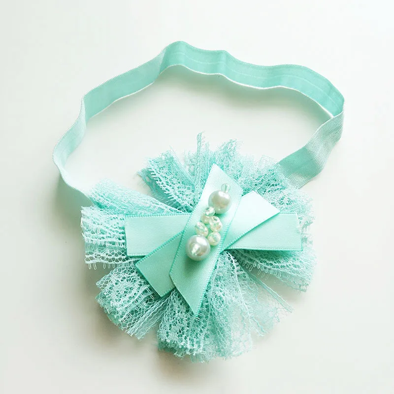 2017 Baby girl headband light green Lace Pearl headbands hair accessorie bandeau bebes fille birthday gift toddler headwear nina | Детская