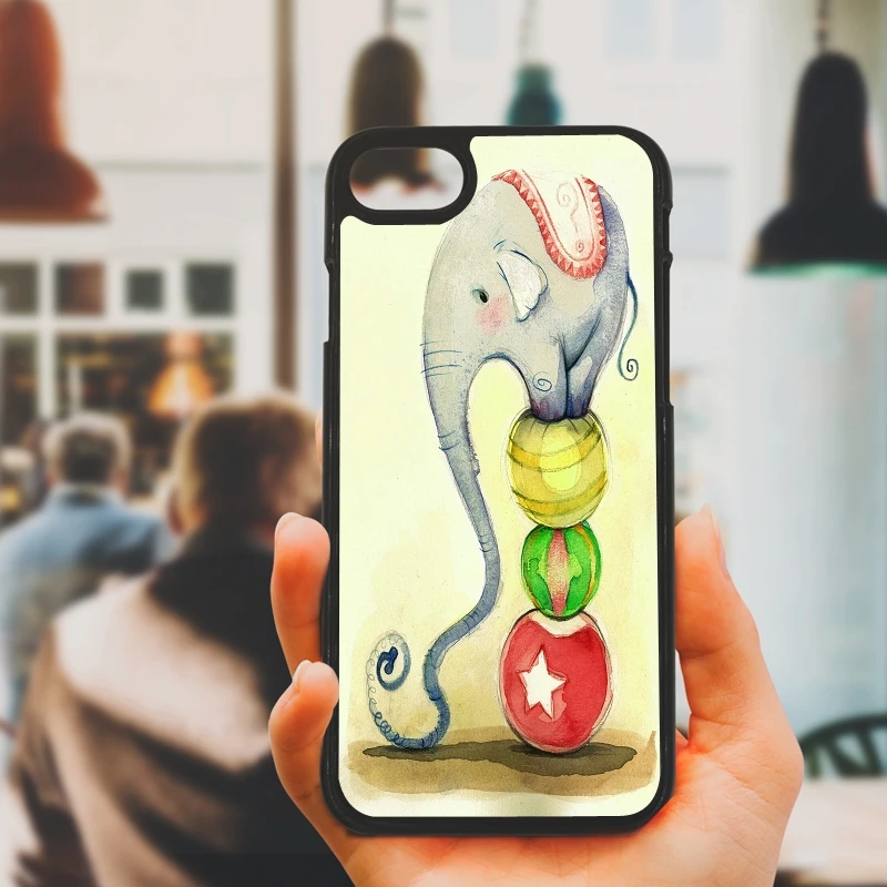 Cute Interesting Elephant Drawing Phone Case Anti-knock Black protect Shell Plastic Hard for iphone 8 7 6 6S PLUS X 5S 5 SE |
