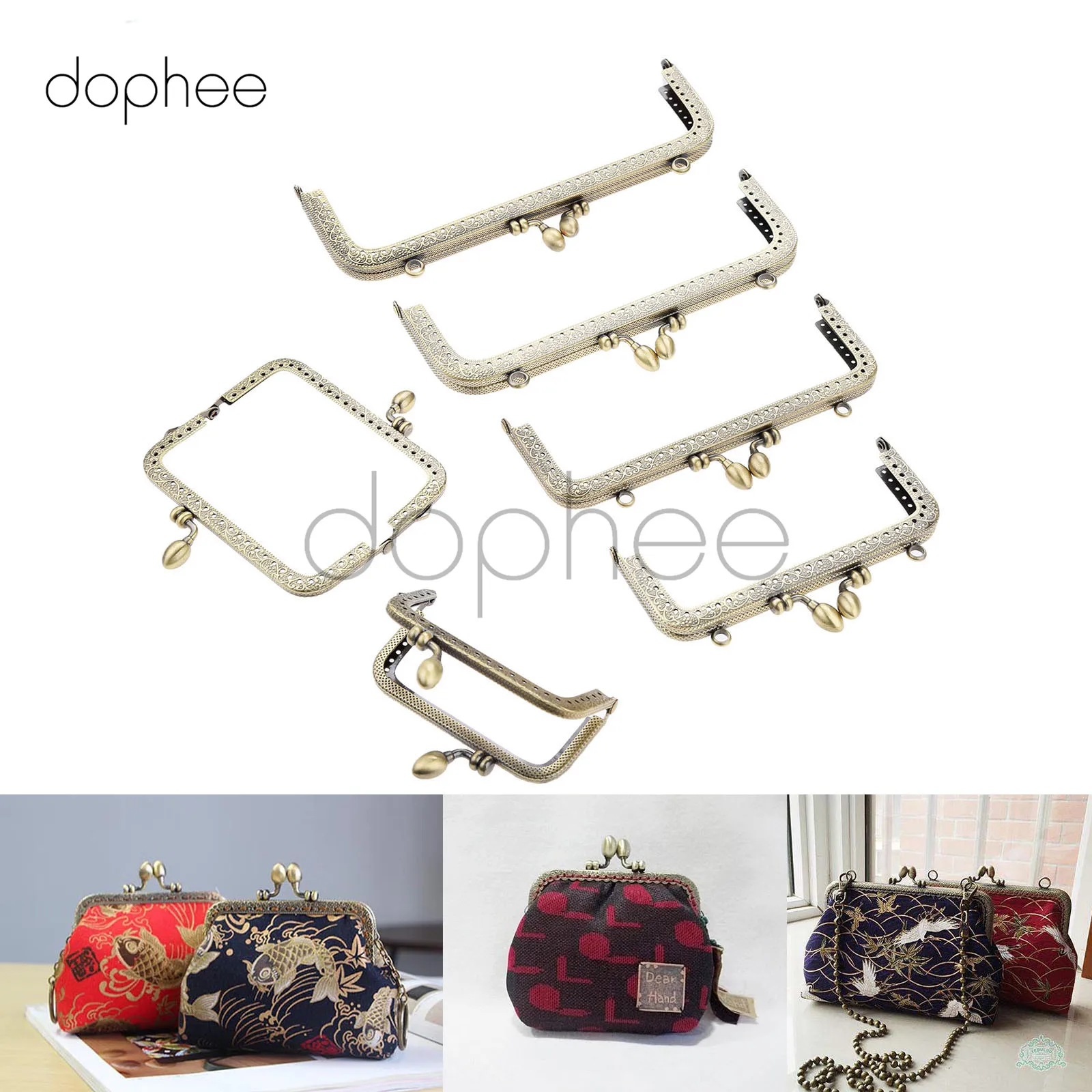 Dophee 2 шт. 8 5/10 5/12 5 см бронзовая квадратная металлическая ручка каркас для кошелька