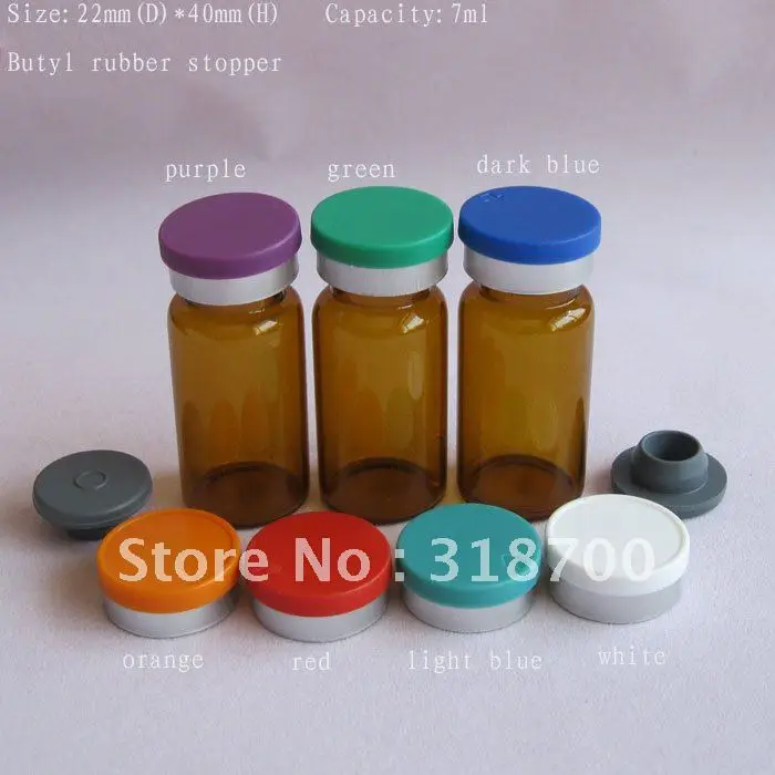 300 x 7ml Amber Brown Glass Vials With Rubber Stopper Flip Top Cap