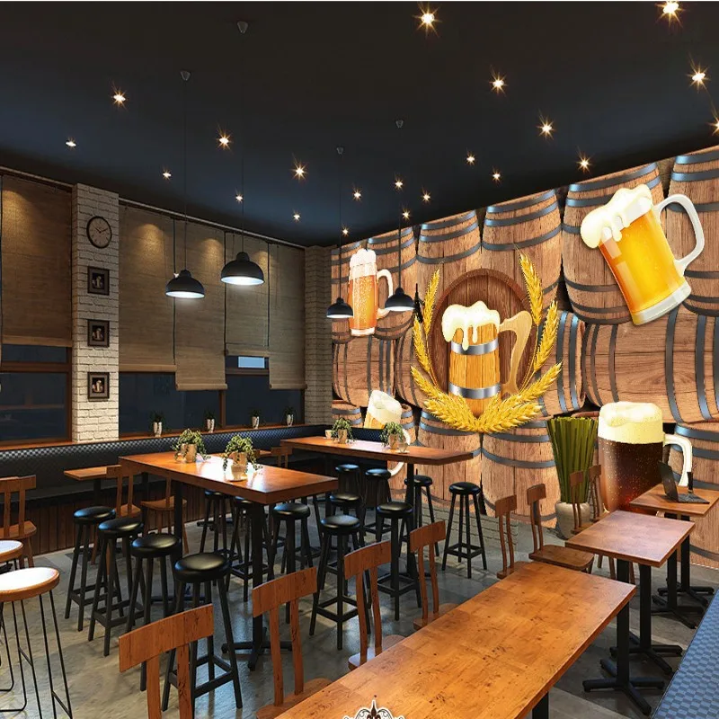 Пользовательские 3d обои ностальгические чашки ведра пива на заказ Фреска