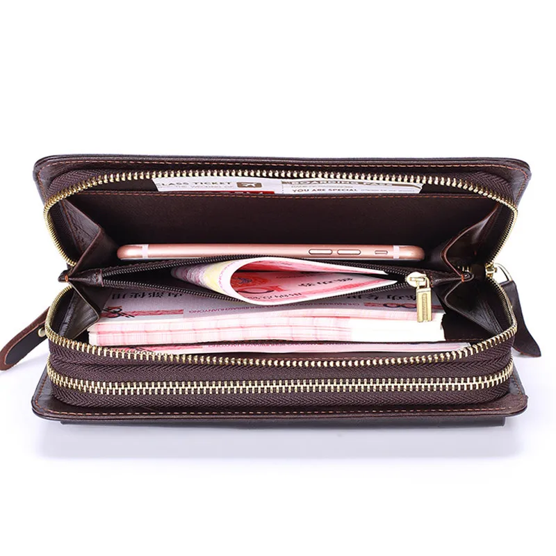 business genuine leather clutch wallet men long leather phone bag purse male large size handy coin wallet card holder money bag free global shipping