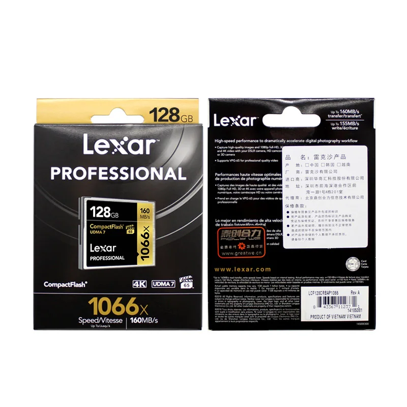 

100% Original Lexar 1066x Memory Card 32GB 64GB High Speed 160MB/s 128GB 256GB Compact flash CF Card For UHD 4K Video Camera