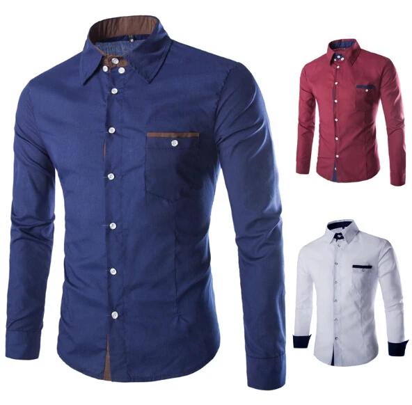 2015 новый 3 цвет мода рубашки люди подходящий социальные человек с длинным рукавом