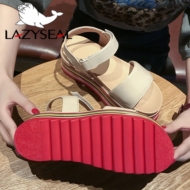 LazySeal/яркие женские босоножки на танкетке женская летняя пляжная обувь Новые