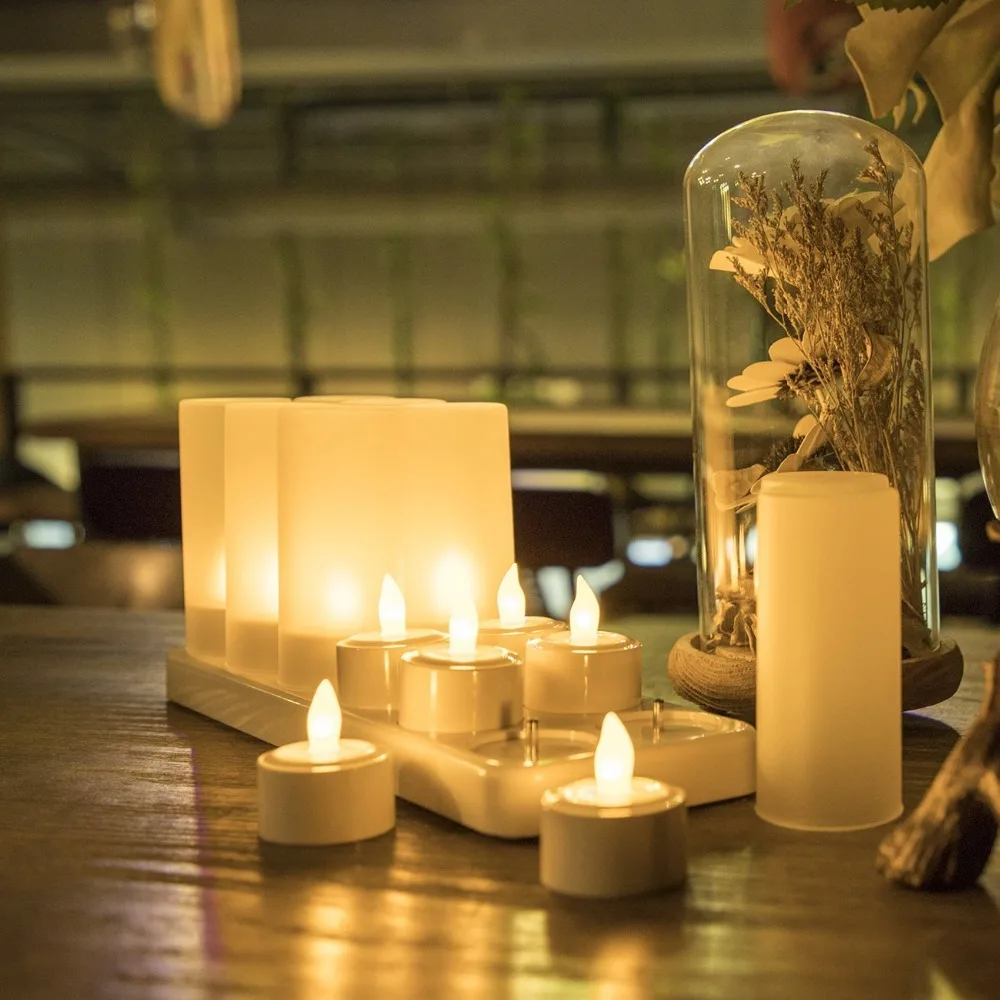 Беспламенного перезаряжаемые Tealight набор ЖК-свечей желтый свет свечи лампы для