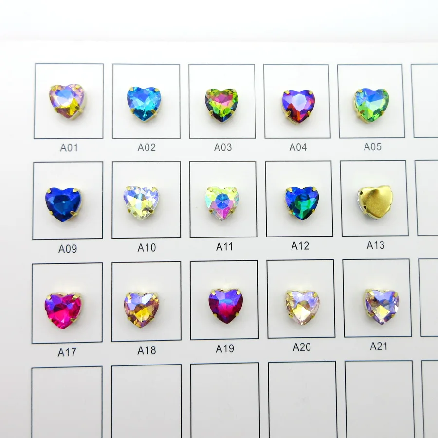 AB цвета в форме сердца стеклянные хрустальные страз Золотой Коготь пришить