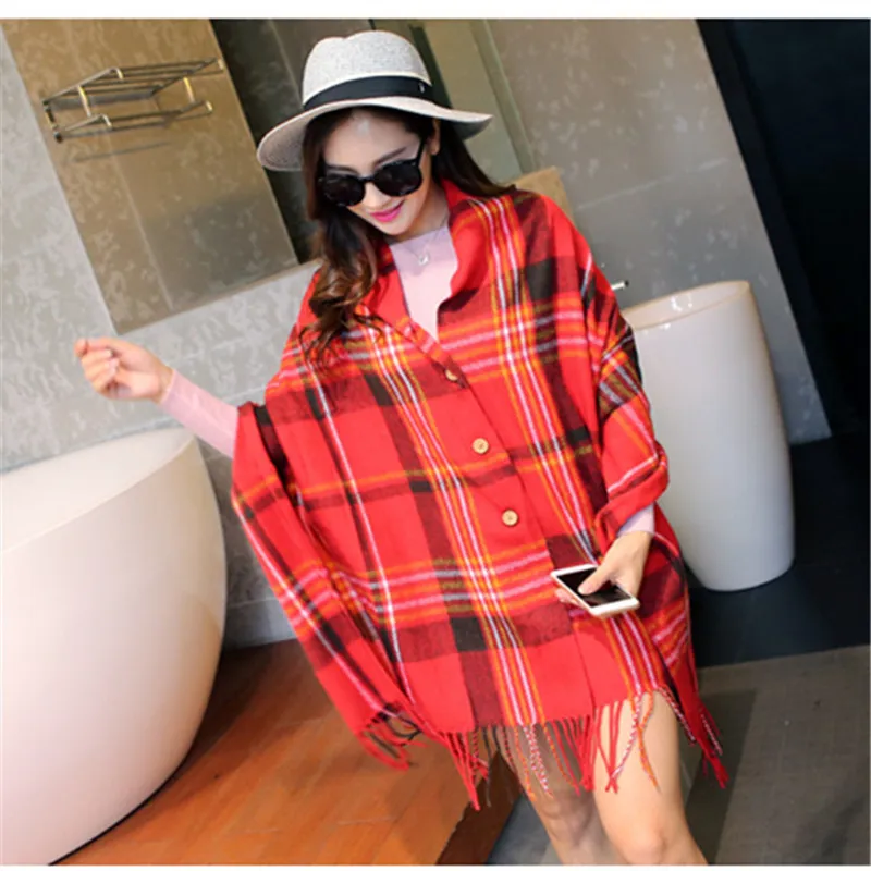 Шарф из пашмины с кисточками и пуговицами одеяло бесконечность Красный