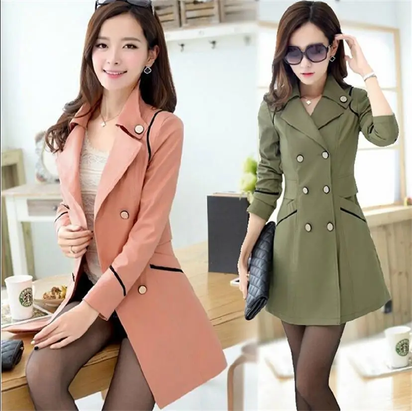 Ветровка женская длинная Новинка весна осень 2017 Высококачественная двубортная