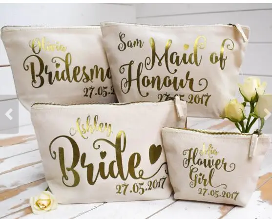 

custom name Bridesmaid, Maid of Honour, Flower Girl wedding Gift Make Up Bags maid of honor Unique Gift for Bridal Party Bags