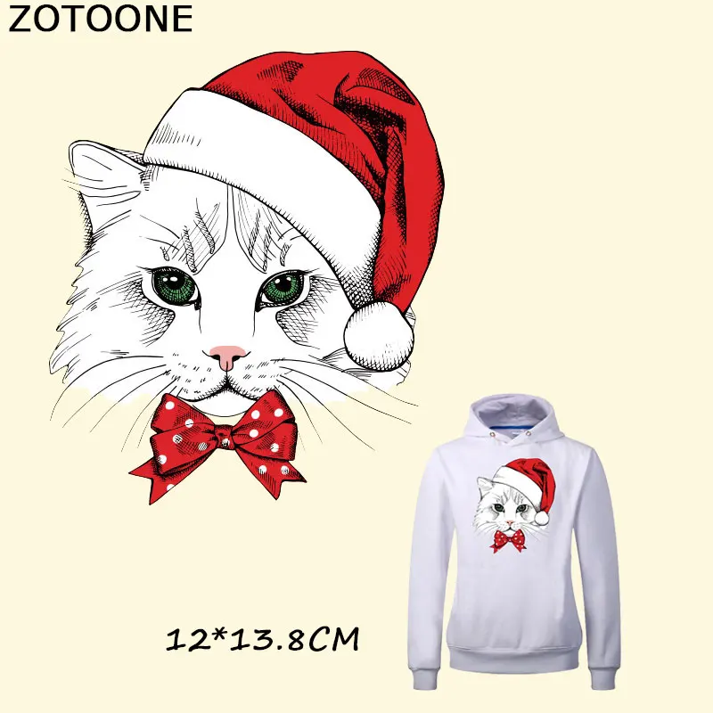 

Рождественские нашивки ZOTOONE с изображением кошки, моющиеся нашивки с помощью утюга, аппликации для одежды, тепловые переводные наклейки, ут...