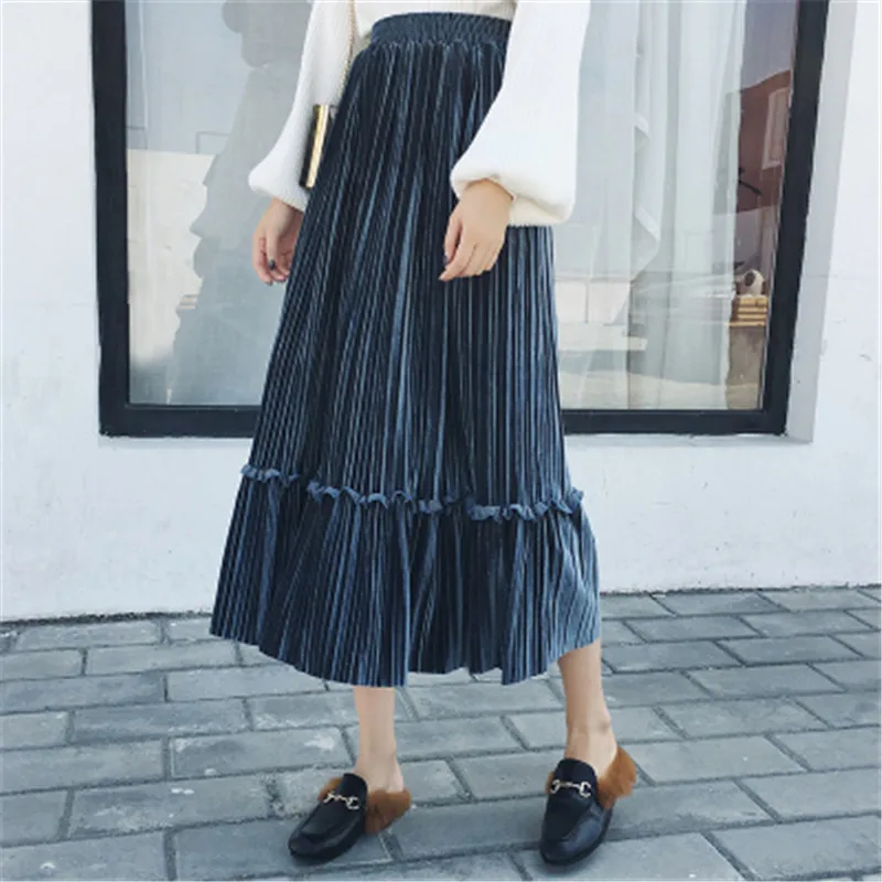 Осень-зима 2018 женские велюровые юбки винтажная Женская плиссированная юбка