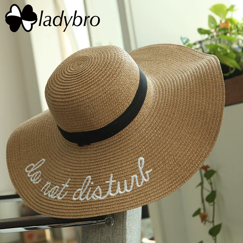 Шляпа Женская от солнца Ladybro Пляжная Соломенная Панама с широкими полями защитой