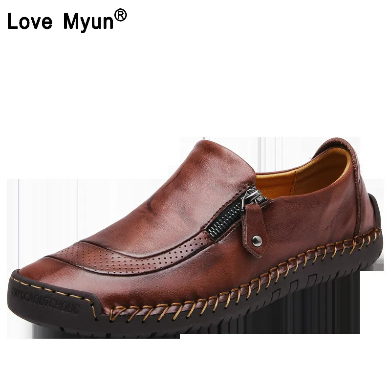 Туфли мужские из натуральной кожи дышащие лоферы плоская подошва повседневная