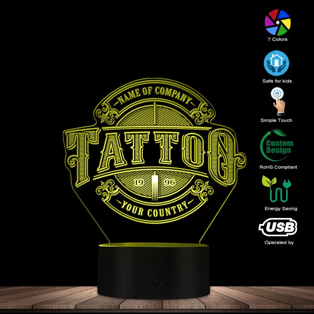 Персональная ваша страна Татуировка салон название 3D Оптическая иллюзия свет на
