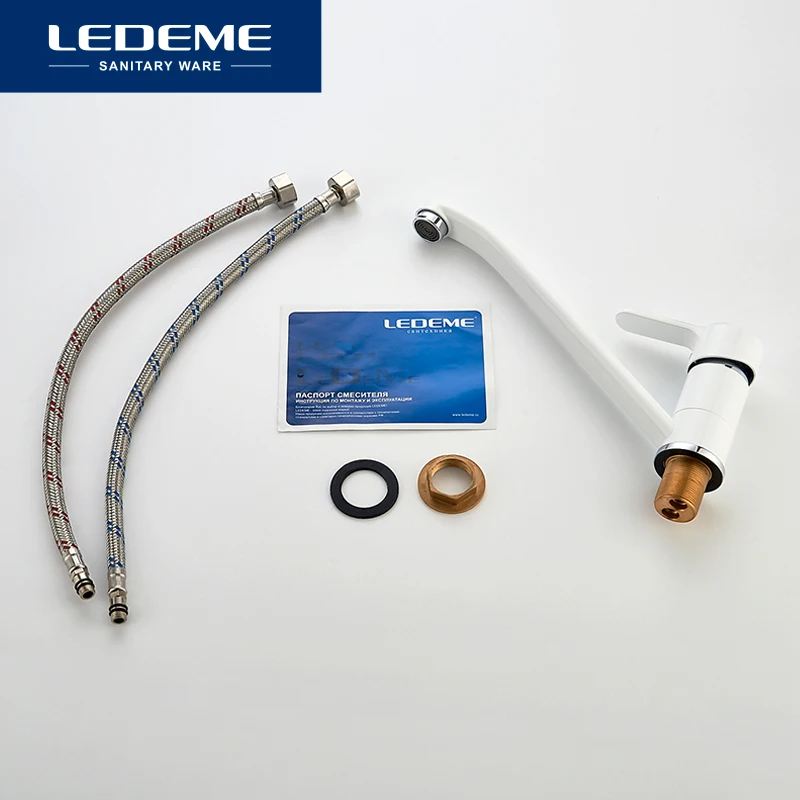 LEDEME New Classic Style Kitchen Faucet Solid Brass Single Handle Cold and Hot Water Tap 360 Degree Rotation Spray Paint Faucets |