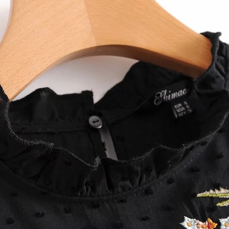 VOGUEIN Новое Женское платье с цветочной вышивкой гофрированный воротник длинным
