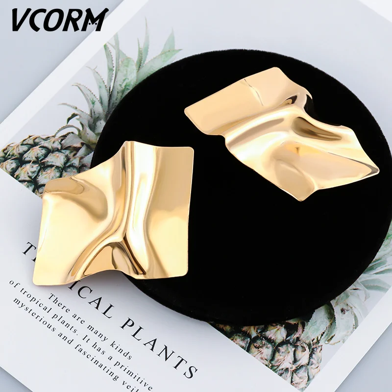 Новые винтажные золотые висячие серьги VCORM для женщин эффектные геометрические