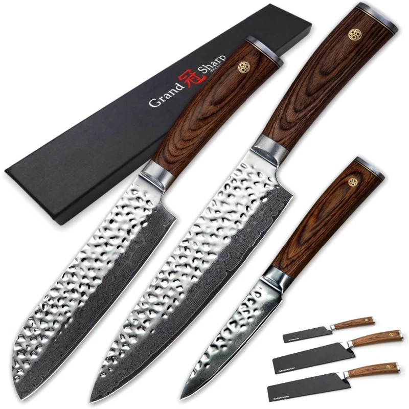 Grandsharp 3 шт набор ножей из дамасской стали шеф-повар Santoku нож для очистки овощей VG10