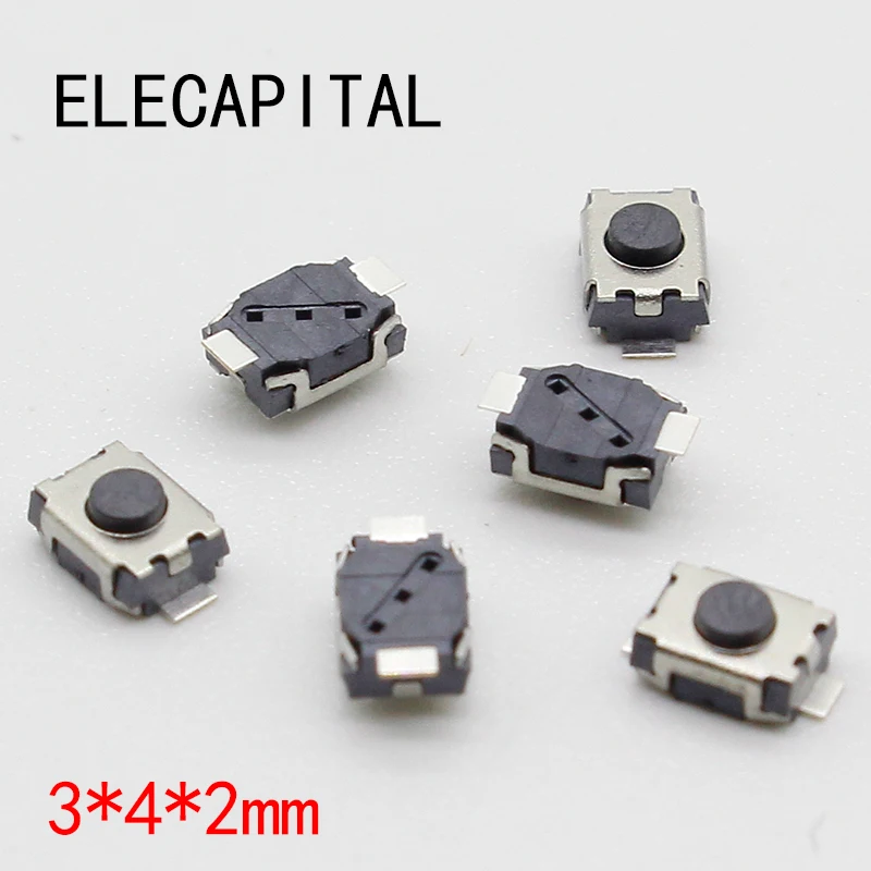 Бесплатная доставка 50 шт. SMD 2Pin 3X4MM тактильный Кнопочный микропереключатель