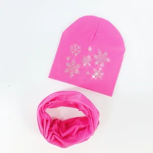Детская шапка, шарф, шапка для младенцев, Детская осенняя шапка со стразами для мальчиков и девочек, детская хлопковая шапочка, Детский комплект с воротником, детская шапка
