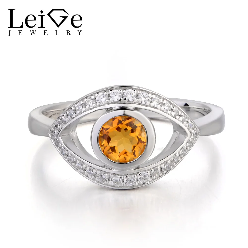 Украшения leige кольцо из натурального цитрина Помолвочное с круглой огранкой